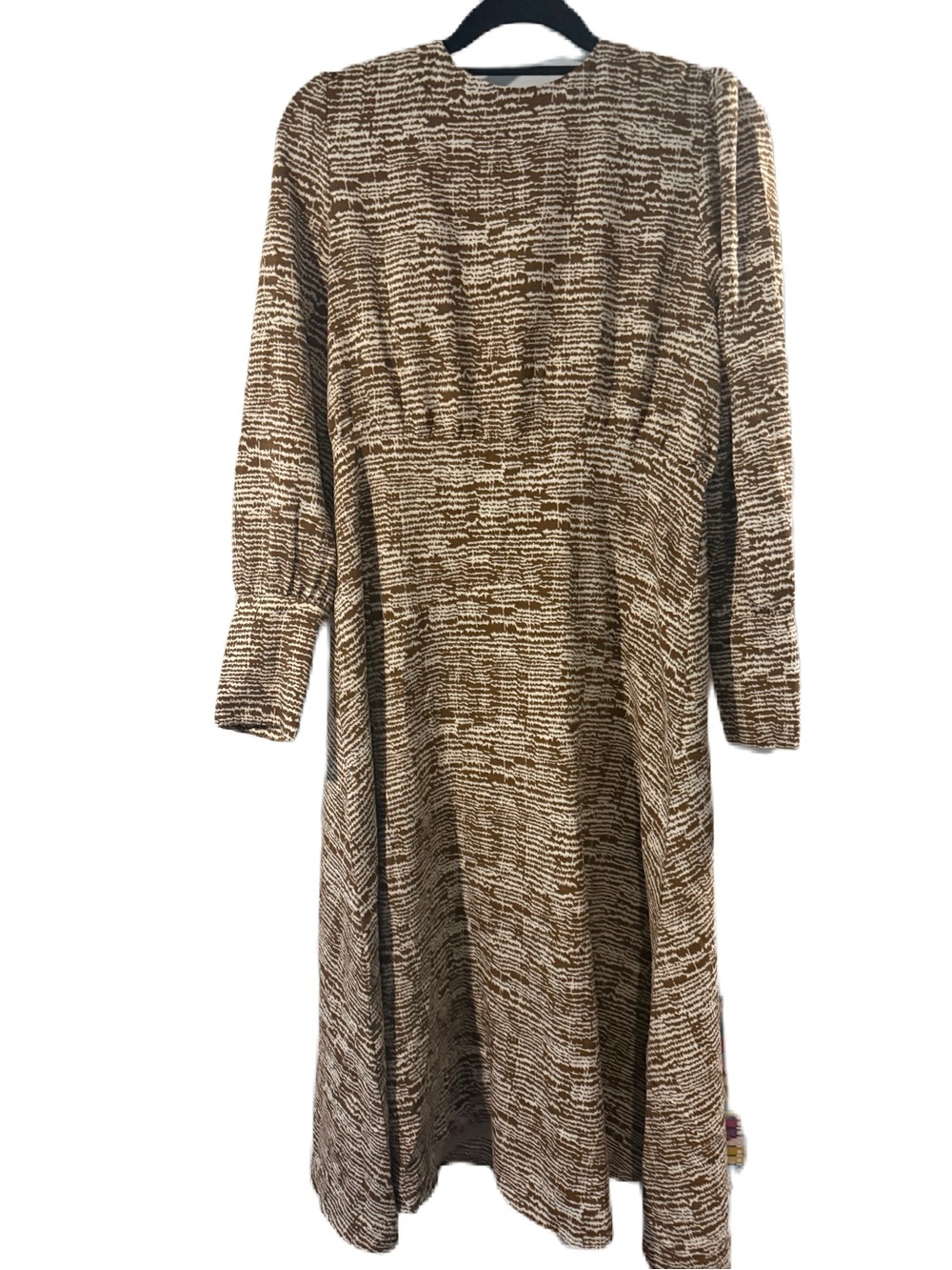 Novella xl women’s Long Sleeve Brown Patterned Midi Dress statement sleeves